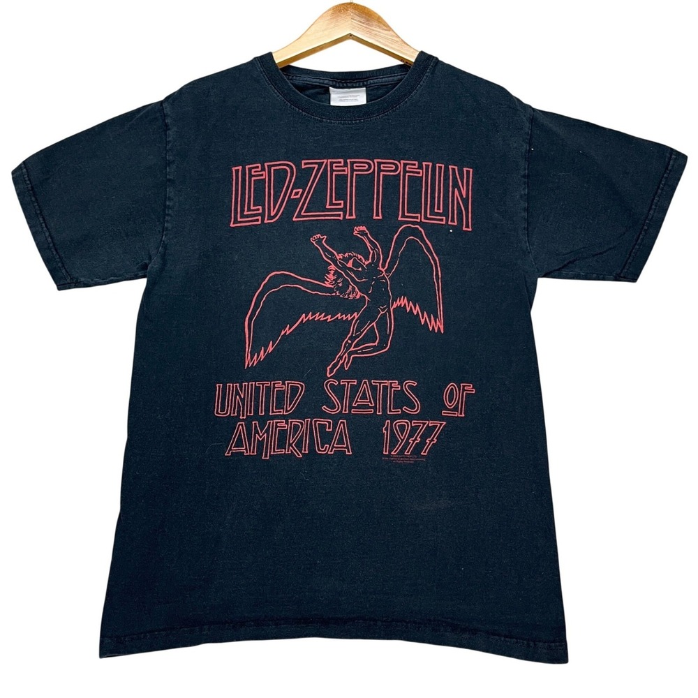 Led Zeppelin Graphic T-Shirt Men Small Black 1977 US Tour Rock Heavyweight Hanes